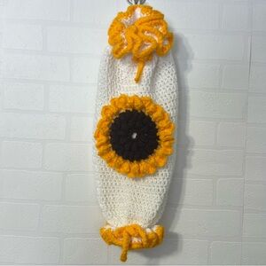 Vintage Handmade Crochet Knit Sunflower Grannycore Cottagecore Retro Bag Holder